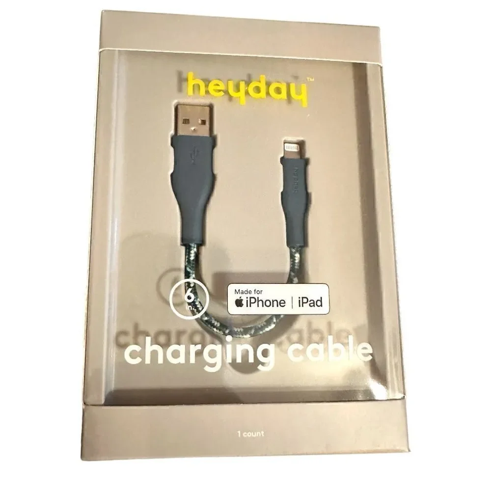 Heyday Round Charging Cable compatible with iPhone to USB-A (Blue) 6 In.